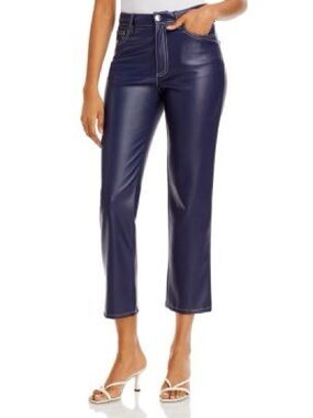 Staud Elliott navy blue faux leather cropped pants